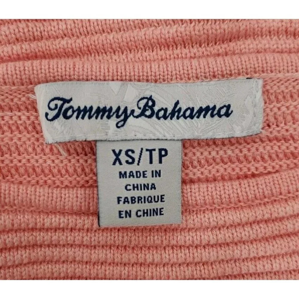Tommy Bahama Bonita Ottoman Ribbed Short Sleeve Sweater Coral XSmall Pullover - Picture 7 of 9